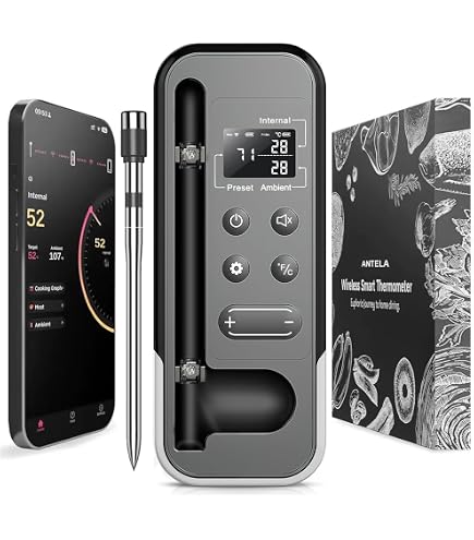 Thermomètre à Viande Sans Fil Paris Rhône - Portée 100m, étanche IP67 - Avec App Aicooking Et Alarme - Pour Barbecue, Four, Rôtissoire