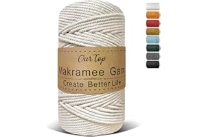 OurTop Premium Macrame Cord, 4mm x 160m Braided Macrame Rope Twisted Cord Yarn Macrame Yarn Thick Rope for Wall Hangings, Plant Hangers, DIY Crafts, Home Decorations, Gift Wrapping(Beige)