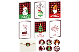 AOOGON 6 Pezzi Biglietti Auguri di Natale con Buste e Adesivi da Busta, 6 Disegni Regalo Natale Cartoline, Biglietti Portasoldi Natale per Famiglia, Amici, Bambini e Anziani (6pcs)