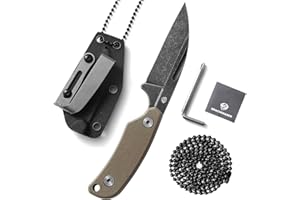 DRACHENADER Couteau De Cou, Mini Neck Knife, Lame En Acier D2,Manche En G10, Couteau À Lame Fixe, Chaîne À Billes Et Clip De Ceinture