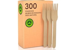 BACIATO CAFFÈ Lot de 300 fourchettes écologiques en bois de bouleau jetables 100 % naturels biodégradables et compostables couverts jetables
