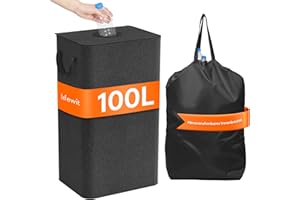 Lifewit 100L Pfandflaschen Sammelbehälter mit Deckel, Groß Pfandflaschen Aufbewahrung, Behälter Leergut & Altglas Aufbewahrung, Flaschensammler mit Loch Küche Abstellraum Flaschentasche, Dunkelgrau