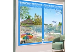 Liveinu Cortina Mosquitera con Cremallera para Puerta Ventana,Mosquitera para Puerta Protección contra Insectos Mosquitera Puerta 90x120cm Isla Azul