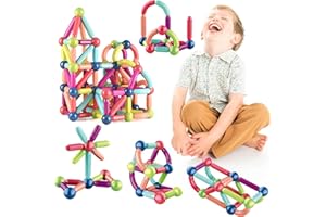 VEGCOO 36PCS Construction Magnétiques Jeux de Construction Jouets de Construction Magnétiques Jouet à Empiler pour Enfants, Bloc de Construction Magnétique Colorés, Cadeau Cadeau D'anniversaire 3 Ans+