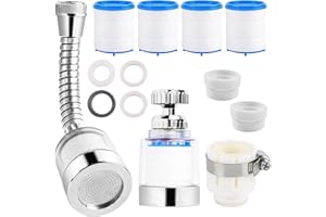 FGEN Wasserfilter für Wasserhahn, 2 Stück Wasserhahn Filter, 360° Tap Water Filter,Wasserhahn Verlängerung, Wasserfilter mit 4 PP-Baumwollelementen, Wasserhahn Entkalker Aufsatz für Küche Badezimmer