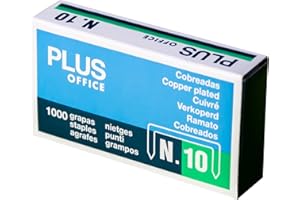 Plus Office- Pack de 1.000 Grapas de Cobre Modelo 10, Grapas Resistentes Cobreadas para Oficina, Hogar, Escuela (1.000 Unidades)