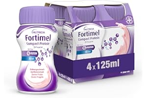 NUTRICIA FORTIMEL COMPACT PROTEIN - Supplemento Ipercalorico e Iperproteico Altamente Palatabile e Compatto, utile in caso di Malnutrizione, Alimento a Fini Medici Speciali, Gusto Fragola - 4 x 125ml
