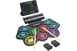 OYAYO Batterie électronique pour enfants, 9 pads Roll-Up Drum avec MIDI Bluetooth, kit de pads de batterie d'entraînement pour enfants débutants avec haut-parleur stéréo intégré, baguettes de batterie