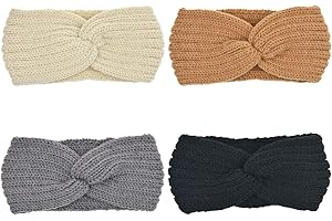 DRESHOW Stirnband Damen Winter 4 Stück Strick Ohrenwärmer Damen Verdicken Stirnbänder Mädchen Warm Gestrickte Haarband Headwrap Kopfband Warme Wintergeschenke