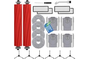 HOWEKUZE Pack of 22 Accessories for Roborock Qrevo S/Qrevo Pro/Qrevo MaxV Robot Vacuum Cleaner, 2 Main Brushes, 4 Dust Bags, 4 Wipes, 4 Filters, 6 Side Brushes, Cleaning Brush, Screwdriver Compatible