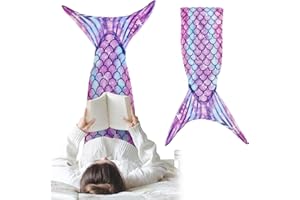 FainFun Ciepły Koc w Kształcie Ogona Syrenki dla Dziewcząt - Pikowany, z Powłoką Zapobiegającą Uderzeniu, Płetwa, do Przytulania, Idealny na Prezent (Fioletowy)