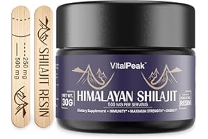 VITALPEAK Shilajit Pure Himalayan Shilajit Resin - Vital Peak 100% Pure Shilajit with Fulvic Acid & 85+ Trace Minerals for Energy Management & Immune Support. High Potency Gold Grade, 30G (Pack of 1)