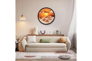 OLYWEI 17.3'' Moving Sand Art Picture Round Glass 3D Deep Sea Sandscape Room Decoration, Glass Crafts Solid Wood Frame, Relaxing Mood Home Office Work Wall Art Decor（Yellow ）