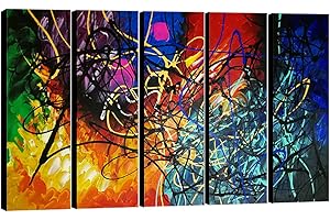 Wieco Art - Modern 5 Piece 100% Hand Painted Stretched and Framed Colorful Abstract Heart Oil Paintings Artwork on Canvas Wall Art Ready to Hang for Living Room Bedroom Home Office Decorations