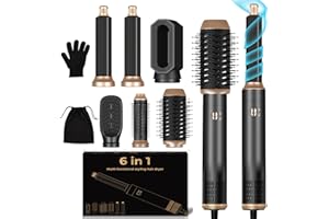 MOGAWAVE 6 in 1 Air Styler Spazzola Asciugacapelli,1000W Hair Styler Spazzola Phon per Capelli, 3 Regolazione della Temperature, Styler Capelli,per Asciugare, Raddrizzare, Arricciare i Capelli