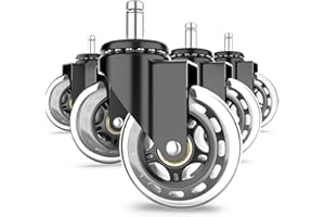 ‎NIROX RAVN HAMAN 5er Set Bürostuhl-Rollen 11 mm x 22 mm Schwarz - - Stuhlrollen bis 250 kg - - Bodenschonende und kratzfreie Drehstuhlrollen - - Hartboden-Rollen - Gummirollen für Bürostühle