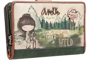 Anekke - Monedero de Mujer - Cartera Mediano - Protección RFID - Portatodo de Polipiel con Cierre de Cremallera y Broche - Colección The Forest - Accesorios y Complementos Mujer - 14x10x2 cm