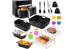 YFKJEU Moule Silicone Air Fryer pour Moulinex Easy Fry Dual 5,2/3,1L - 23 Pcs Air Fryer Accessoires Pour Friteuse à Air - Moule Air Fryer, Moule Cake, Pain, Grille Racks etc