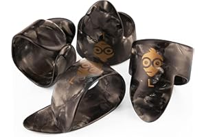Pick Geek Finger and Thumb Pick Set | 1 x Celluloid Thumb Pick | 3 x Celluloid Finger Picks | Medium Size | Black Pearl Colour | Includes Draw-String Bag for Safe Keeping