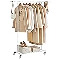 SONGMICS Clothes Rack on Wheels, Heavy Duty Clothes Rail, 45 x (92-132) x 161.5 cm, with Extendable Hanging Rail, 100 kg Load Capacity, Easy Assembly, Portable, White HSR013W01