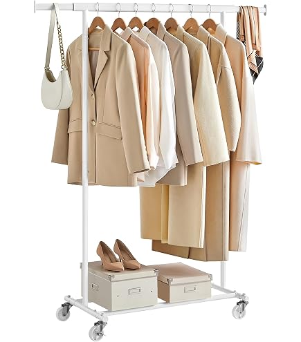 AQIMUELE Appendiapiedi Stand In Legno Massello – 46x100x155 Cm, Con Ripiano E Ganci, Portascarpie, Montaggio Facile (Noce)