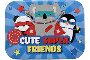 MEVSIM STORE Super Friends - Tiritas para niños con licencia - Caja de metal - 24 tiritas - Caja de almacenamiento de pavimento de diseño bonito para niños - Adecuado para mochila - bolso