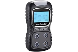 Scondaor Portable Multi 4 Gas Detector Monitor LCD Display Rechargeable Battery Voice Alarm (Black)