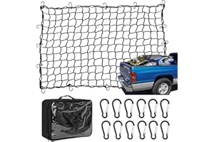 D LIAN DONG Cargo Net for Pickup Truck Bed 4'×6'Stretches to 8'x12' with 4"x4" Mesh Grid Heavy Duty Trucks Cargo Netting with Carry Bag & 12PCS Carabiners, Elastic Bungee Mesh Cargo Bed for Daily Light Loading