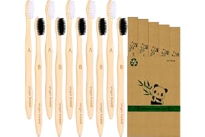 Virgin Forest Lot de 10 brosses à dents en bambou, respectueuses de l'environnement, sans BPA, brosses à dents en bois naturel biodégradables, brosse à dents en charbon de bambou bio végétalien