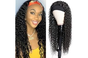 FEIBIN Perruque Femme Naturelle Brésilien Perruques Bandeau Cheveux Humains 20 Pouces Perruque Headband Wigs Frisée Cheveux Longue Brésilienne Perruques Pour les Femmes Noires Deep Curly Human Hair Wigs