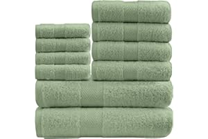 GC GAVENO CAVAILIA 10 Piece Towel Bale Set | Quick Drying Cotton Towel Highly Absorbent 450 GSM Sage Green Towels Set | Bathroom Towels Bale Set 4x Face 4x Hand 2x Bath Towels