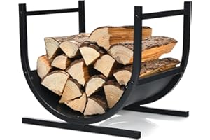 GYMAX Range-bûches Intérieur avec Poignées, Porte-bûches en Métal, Support pour Bois de Chauffage en Forme U, Charge 30 kg, pour Extérieur, 43x36,5x39,5CM