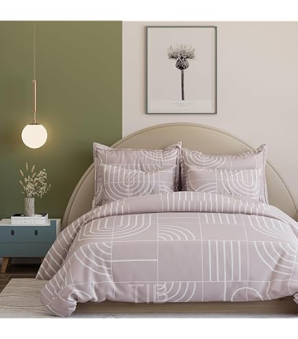 TIB Glace Cotton King Size Flat Bedsheet Set - 90 X 100 Inches With 2 Pillow Covers, Leaves Cream - View #13