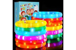 SCIONE 12 Pack Light Up Pop Tubes Fidget Toy Sensory Tubes Toddler Toys LED Pop Glow Sticks Valentines Party Bag Fillers Birthday Gifts for Kids