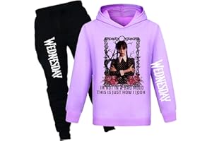 DROLA Wednesday Hoodie+Pantalon Sets,Costume d'hiver Homewear Casual Regular Hoodie pour garçon et fille cadeau