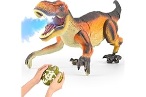 EUAKEE Jouet Dinosaure télécommandé pour Enfants, 2.4GHz Dinosaures Telecommandé avec Pulvérisation, LED Lumineux,Marchent et Rugissent,Cadeau de Dinosaure RC pour Garçons et Filles de 4 -13 Ans (marron)
