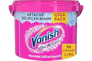 Vanish Oxi Action Booster de Lavage - Détachant Textile et Anti-décoloration - Poudre efficace dès 20° - Pot de 2,7 Kg