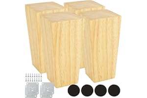 ‎APACALI APACALI 4 Stück Möbelfüße Holz 10cm, Schrankfüsse Holz, Vierkantige Möbelbeine, Holzfüße für Möbel, Tischbeine, Möbelbeine aus Eiche mit Fußpolster