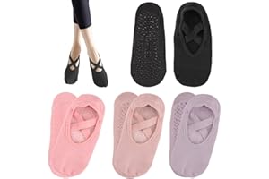 Unikeen 4 Pares Calcetines Pilates para Mujer Niñas, Calcetines Yoga 36-40 Calcetines Antideslizantes con Asas y Correas Calcetine Deportivos para Ballet Danza Fitness Baile