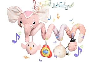 Coriver Espiral Actividades Colgar Juguetes, Espiral para Carro Bebe, Juguete Carro Bebe con Música, Educativo Juguetes de Peluche para Niños Niñas Regalos 0-12 Meses (1. Rosa)
