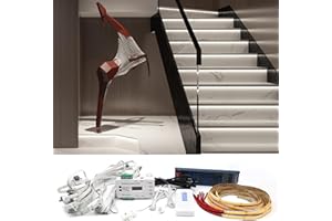 MALIIGAZA Intelligent Motion Sensor LED Stair Light Kit Easy Install with Main Wire, Daylight Sensor & Remote Control Adjustable COB Lighting for Indoor Stairs (Cold White 6000K, 16 Stairs)