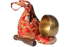 Andos Tibetan Singing Bowl Set Handcrafted in Nepal/Meditation Sound Bowl Set Helpful for Yoga Meditation Prayer Zen Chakra Healing Relaxation Therapy Mindfulness/Yoga Accessories/Bonus Gift Included