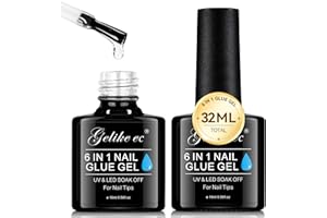 Gelike ec Nail Glue Extra Strong Duo 6 in1 Nagelkleber für Kunstnägel Nagelkleber für Tips Press on Nails Long-lasting Clear Nail Glue Gel UV for Soft Gel Nails Gel Curing Under UV Nail Light 32ml