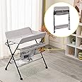 Rainbow Tree Baby Changing Table Portable Folding Diaper Changing Station with Wheels, Adjustable Height Mobile Nursery Organizer with Safety Belt & Storage Racks for Newborn Baby and Infant (Grey)