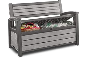 ‎KOLL LIVING GARDEN Koll Living Gartenbank mit 227 Liter Stauraum - bietet Platz für allerhand Utensillien wie Sitzauflagen, Spielzeug oder Gartengeräte - aus UV-beständigem Kunststoff - Belastbar bis 272 kg (Grau)