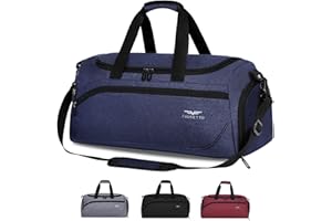 FIORETTO Mens Sports Gym Bag with Wet Pocket & Shoe Compartment,Travel Duffle Bag Overnight Bag with Padded Shoulder Strap, Water-Resistant Sports Holdall for Swimming