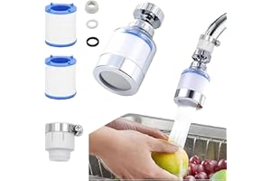 PEIDOG Faucet Water Filter with Universal Adapter and 2 Filter Cartridges, 360 Degree Rotating Faucet Water Filter, Carbon Water Filtration, Faucet Removes Chlorine, Fluoride, Heavy Metals, Hard