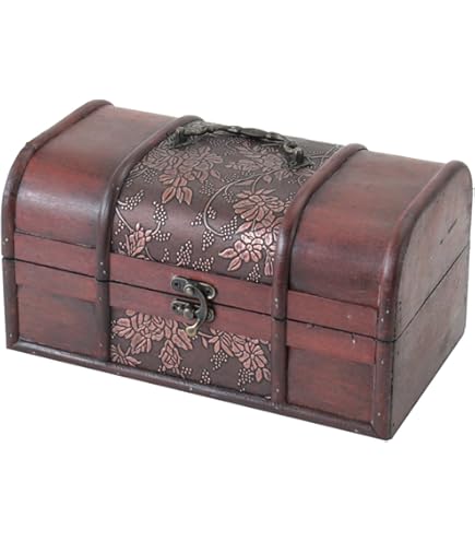 Forziere In Legno 1PLUS - 28x17x16 Cm, Con Chiusura Metallica, Manico, Ecopelle, Marrone, Per Tesori O Decorazione - Foto 6