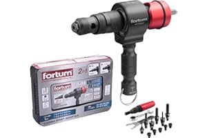 Fortum Adaptador 2 en 1 para Remachadora para Taladro y Atornillador | Para Remaches Ciegos y Tuercas Remachadas de Aluminio, Acero y Acero Inoxidable | Remaches 2,4-6,4 mm + Tuercas Remachadas M3-M12