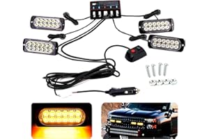 GDICONIC Amber Strobe Lights, 12 LEDs Emergency Caution Waterproof Warning Flashing Lights with Main Control Safety Lamp 12V Universal for Car Offroad Truck Trailer Caravan Camper Van (Yellow)